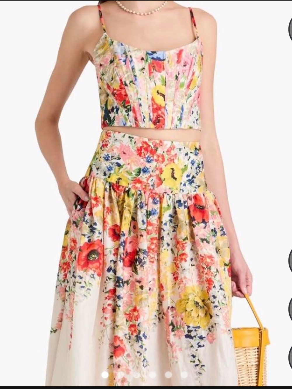 Zimmermann linen corset top and Cream Floral A-Line Maxi Skirt w Multicolor